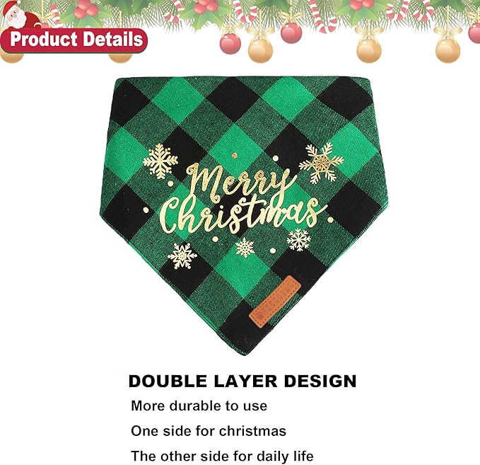 ADOGGYGO 2 Pack Christmas Dog Plaid Bandana Triangle Bib Set Pet Christmas Bandanas Scarf Accessories for Medium Large Dogs Pets (Large)