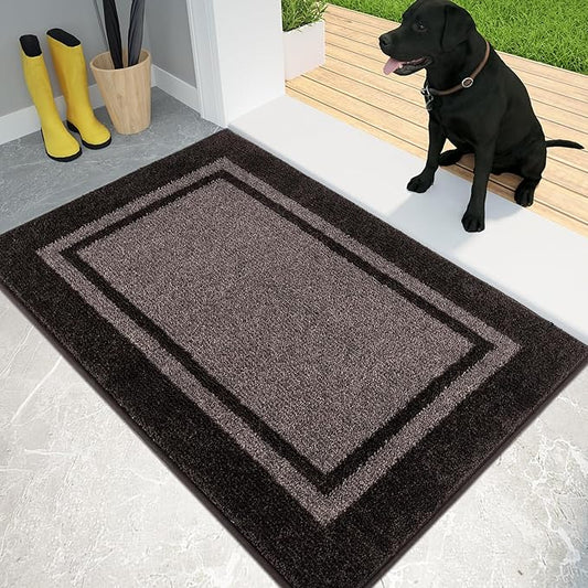 PURRUGS Dirt Trapping Door Mat 20" x 32", Non-Slip/Skid Machine Washable Entryway Rug, Shoes Scraper, Area Rug, Super Absorbent Welcome Mat for Muddy Wet Shoes and Paws, Grayish Brown & Coffee
