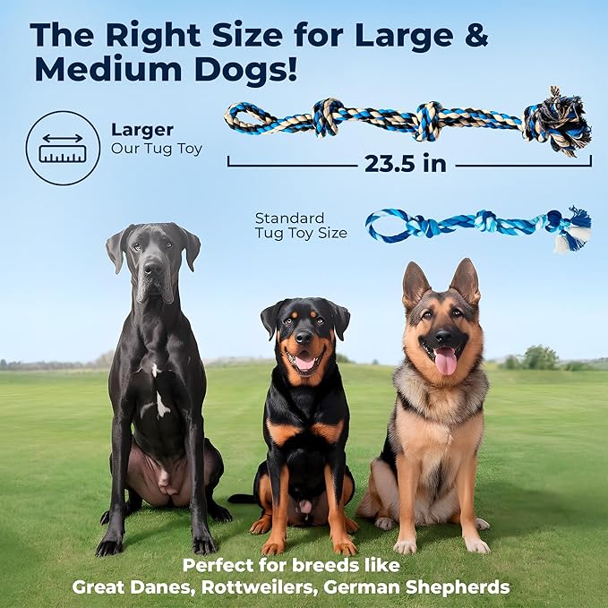 Pacific Pups Products 2 Pack Blue - XL Dog Rope Toy for Aggressive Chewers - Benefits Non-Profit Dog Rescue - Tug of War Dog Toy, Dog Toys for Large Dogs, Tough Dog Toys for Aggressive Chewers