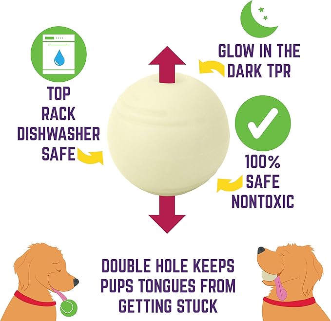 Chew King by Mammoth Set of 2 Glowing Fetch Ball, Durable Bouncy Interactive Toy for Pets & Dogs, Lightweight, 3 Inch, Fits Ball Launcher