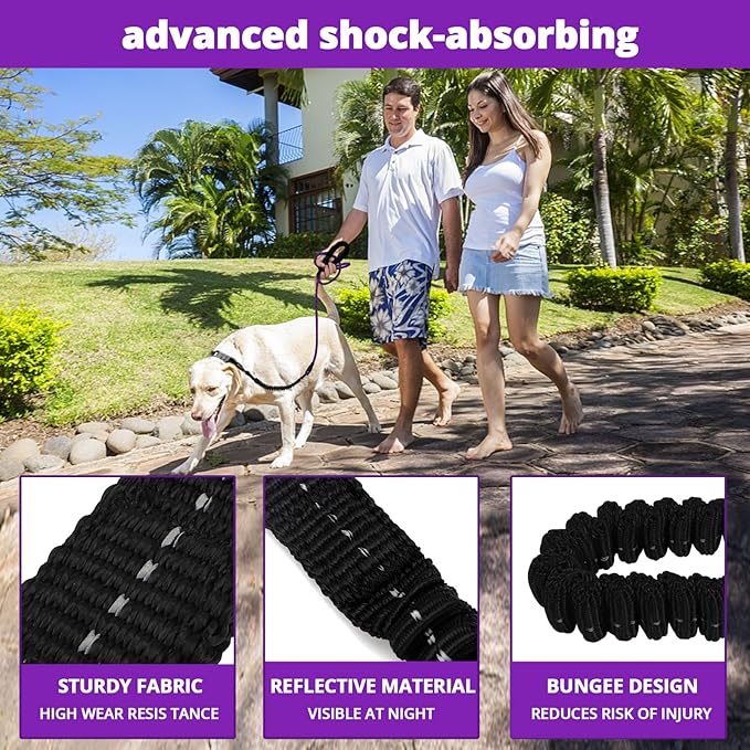 Rope Dog Leash 5 FT: Heavy Duty Leashes with Swivel Lockable Hook Reflective Threads Bungee and Padded Handle - Dog Lead for Large Small Medium Dogs Outside Walking Hiking Purple