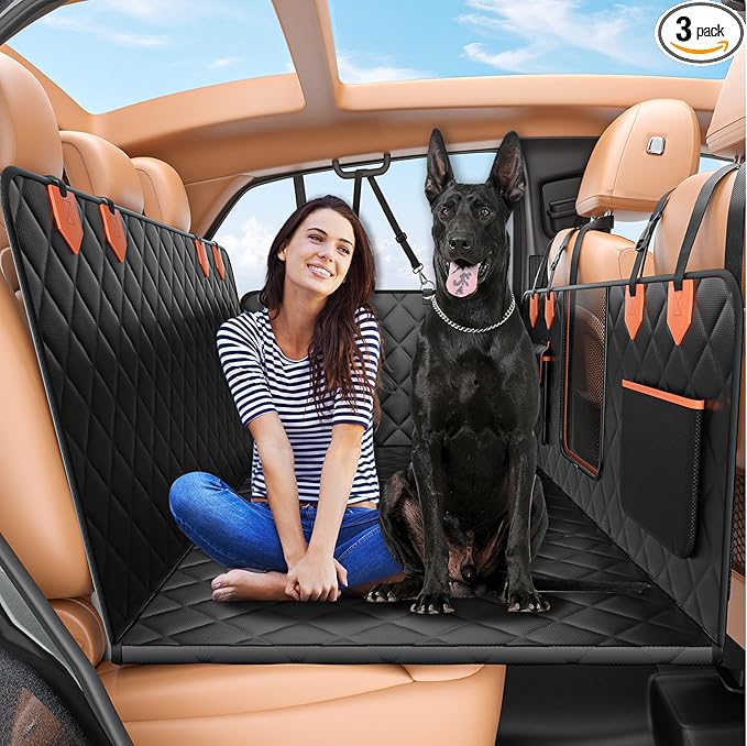 Dog Seat Cover for Back Seat, Hard Bottom Back Seat Extender Holds 500 lbs, Waterproof & Nonslip Car Hammock for Large Pets, Comfortable Travel Seat Protector for SUV and Sedan