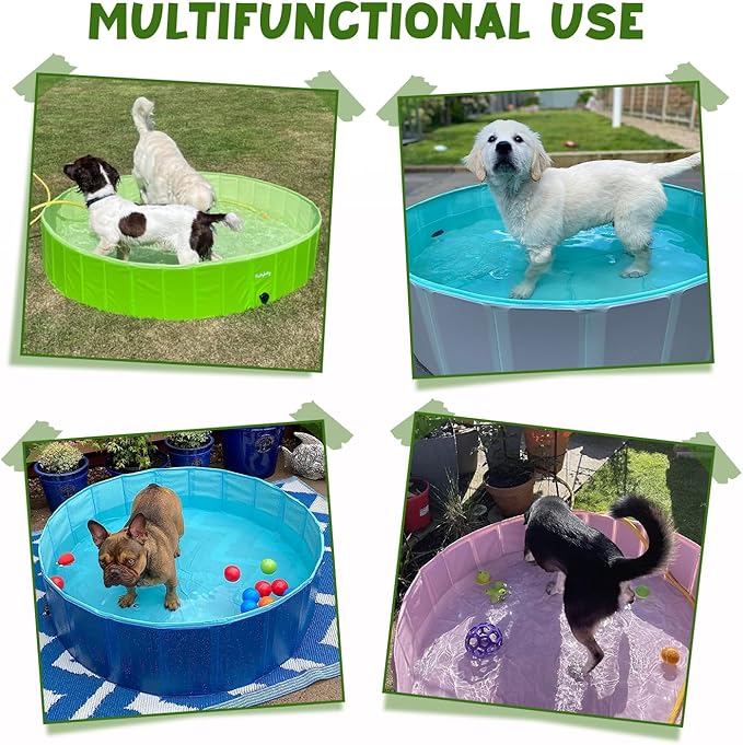 Furrybaby Dog Pool Foldable Dog Pools for Dogs Swimming Pool with Hard Plate Collapsible Pet Bath Pool Kiddie (Green 47'')