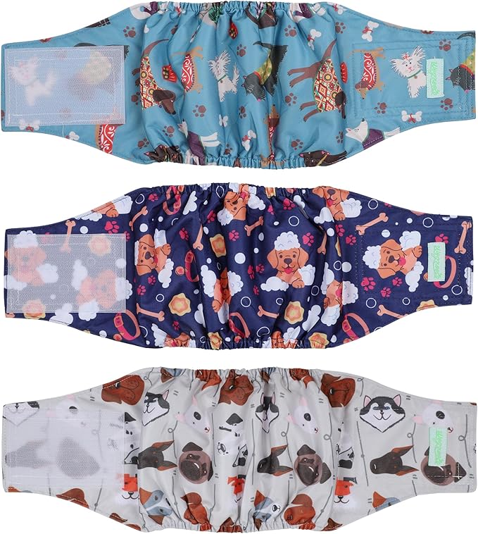 wegreeco Washable Male Dog Belly Band (Stylish Pattern)- Pack of 3 - Washable Male Dog Belly Wrap, Dog Diapers Male (Lovely Dogs, Medium)
