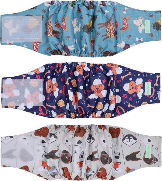 wegreeco Washable Male Dog Belly Band (Stylish Pattern)- Pack of 3 - Washable Male Dog Belly Wrap, Dog Diapers Male (Lovely Dogs, Large)
