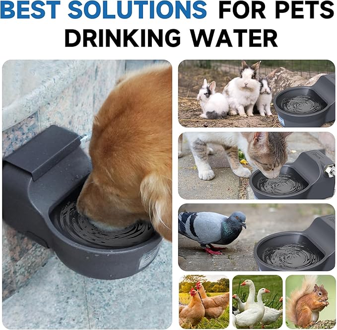 Automatic Dog Water Dispenser with Anti-tip Bracket, 68 oz Outdoor Dog Water Bowl Dispenser, Auto Refill Water Feeder for Pets & Livestock, Food Grade Waterer Fit 3/4" GHT Faucet, Wide Mouth
