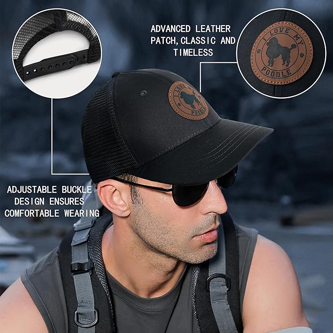 Dog Leather Patch Trucker Hat Gift - Adjustable Baseball Caps Dog Mesh Snapback Cap, Plastics Snapback Trucker Hats