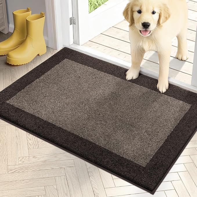 PURRUGS Dirt Trapping Door Mat 20" x 32", Non-Slip/Skid Machine Washable Entryway Rug, Shoes Scraper, Throw Rug, Super Absorbent Area Rug for Muddy Wet Shoes and Paws, Grayish Brown & Coffee