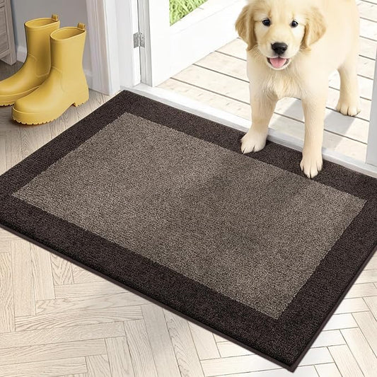 PURRUGS Dirt Trapping Door Mat 20" x 32", Non-Slip/Skid Machine Washable Entryway Rug, Shoes Scraper, Throw Rug, Super Absorbent Area Rug for Muddy Wet Shoes and Paws, Grayish Brown & Coffee