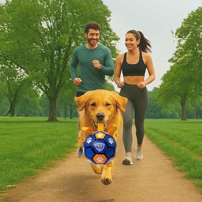 ProBall Pets Interactive Dog Soccer Ball with Grab Tabs - Floats on Water, Fetch & Training Toy for Small Medium Dogs, Herding Breeds - Waterproof Non-Toxic - 6" Blue Orange