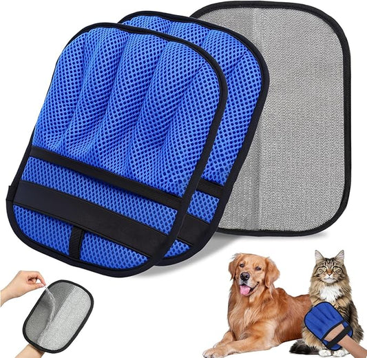 Pet Hair Removal Gloves 2-Pack - Upgraded Five-Finger Electrostatic Cats & Dogs Hair Brush Shedding | Reusable Pet Hair Remover Tool for Laundry, Furniture, Car Seat (Blue)