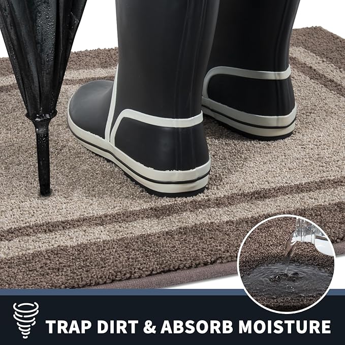 PURRUGS Dirt Trapping Door Mat 24" x 84", Non-Slip/Skid Machine Washable Entryway Rug, Shoes Scraper, Area Rug, Super Absorbent Welcome Mat for Muddy Wet Shoes and Paws, Beige & Grayish Brown