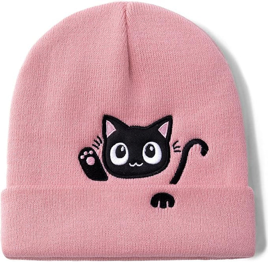 Cat Beanie Hats for Women Cute Cat Lovers Gifts Women's Winter Animal Knitted Hats for Girls