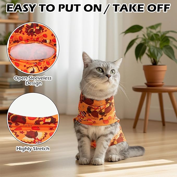 EXPAWLORER Thanksgiving Cat Sweater - Sweaters for Cats Only Soft Warm Pet Clothes, Fall and Winter Turkey Coat Pullover Design, Fleece Sweatshirt Clothing Also for Puppy Small Dogs, Medium