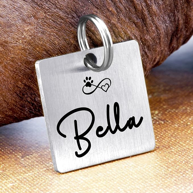 Ultra Joys Personalized Cat Collar Name Tag Small Pet ID Tags for Cats - Customized Mini Cute Dog Cat ID Tag - Bothside Engravable Lightweight Durable Stainless Steel - Square Tag in Silver