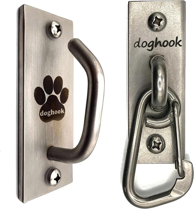 Canine Hitch Secure Dog Leash Parking Bundle – Standard & Standard with Clip, Indoor & Outdoor Wall Hook,Stainless Steel Tie-Out for Home & Business (Pack of 2)