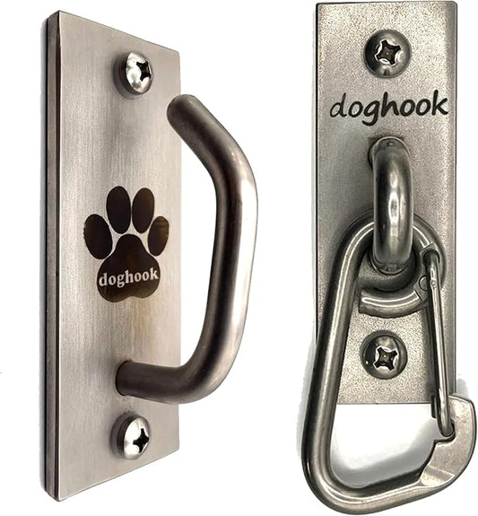 Canine Hitch Secure Dog Leash Parking Bundle – Standard & Standard with Clip, Indoor & Outdoor Wall Hook,Stainless Steel Tie-Out for Home & Business (Pack of 2)