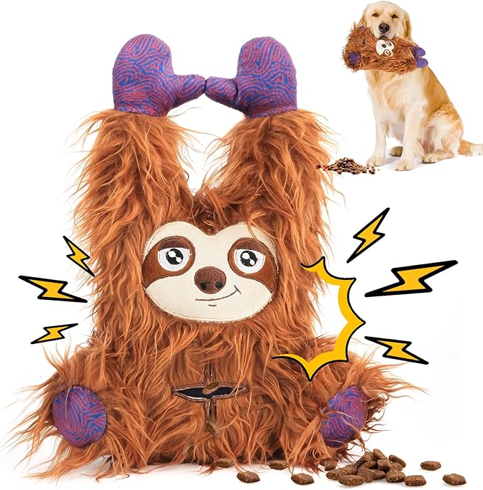 Interactive Monster Dog Chew Toys to Keep Them Busy – Enrichment Squeaky Treat Dispensing Chew Dog Toys for Boredom and Stimulating, Tough Plush Dog Toy for Large Medium Dogs (B-Brown)