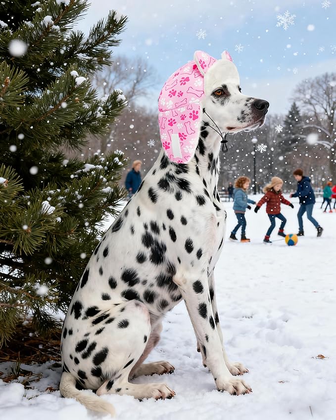 PET SHOW Dog Trapper Hat Winter Hat for Medium Large Dogs Warm Fleece Aviator Hats with Ear Flaps Adjustable Outdoor Girl Pet Pilot Costume Cap L-Pink Paw/Without Ear Holes