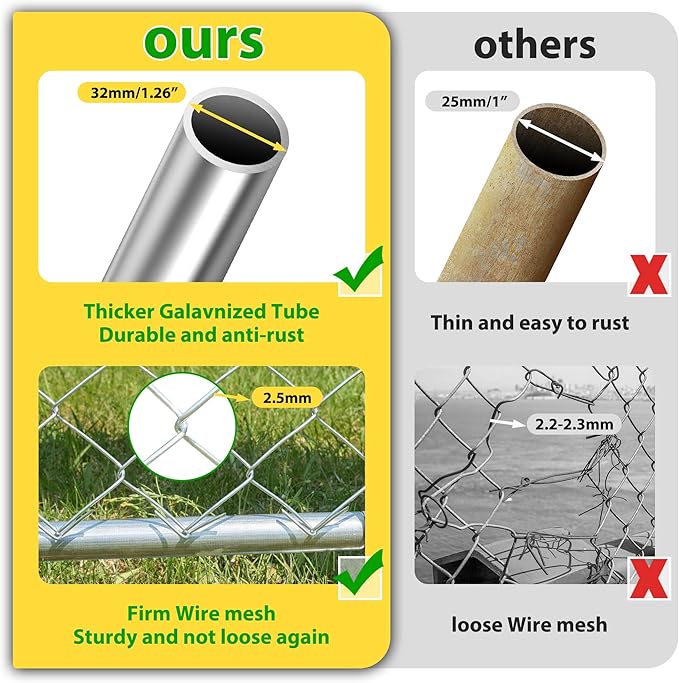 Large Dog Kennel Outdoor, Outside Dog Run Enclosure Heavy Duty Galvanized Steel Chain Link Metal Dog Pen House with Lockable Door and Water-Resistant Roof, for Medium and Large Dogs(10'x6'x7.65')