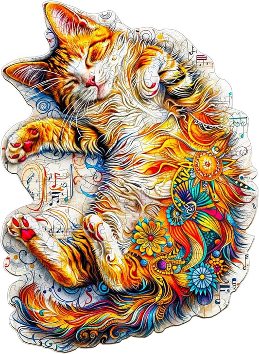 KAAYEE Wooden Puzzles for Adults, Sleeping Cat-2 200 Piece Unique Animal Shape Puzzle, Cat Wood Puzzle for Adults, Creative Gifts for Friends/Family, Home Decor(11.4 * 8.4)