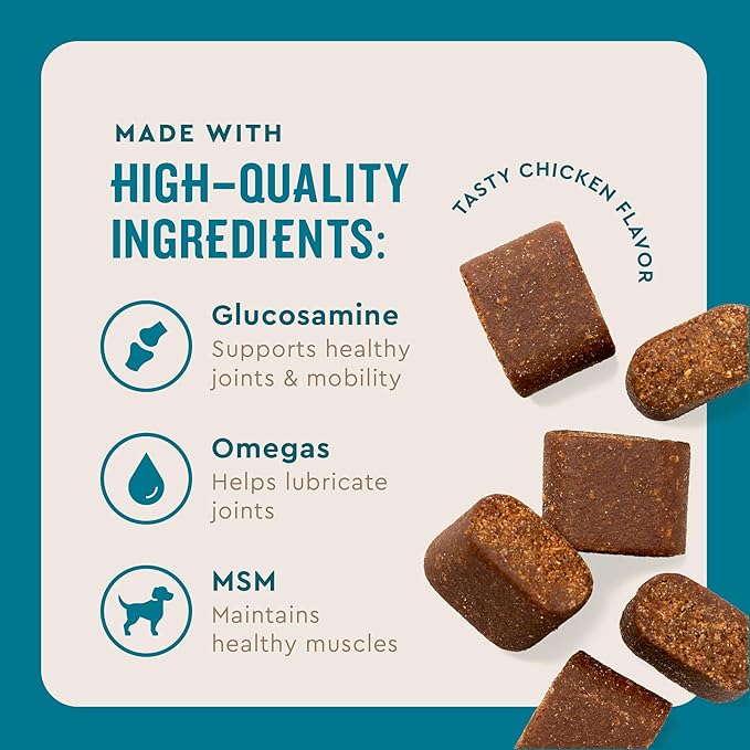 VetIQ Advanced Hip & Joint Chews For Dogs, 60 Count, Chicken Flavored Supplements Made with Glucosamine, Omega 3’s, Chondroitin, MSM & Green Lipped Mussel, Increases Mobility & Maintains Muscles