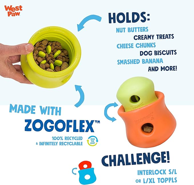 WEST PAW Zogoflex Toppl Treat Dispensing Dog Toy Puzzle – Interactive Chew Toys for Dogs – Dog Toy for Moderate Chewers, Fetch, Catch – Holds Kibble, Treats, X-Large, Granny Smith