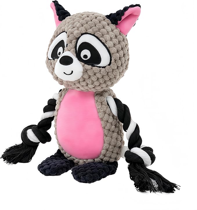 Plush Raccoon Dog Toy with Rope Arms, Squeaky Interactive Pet Toy, for Small & Medium Dogs
