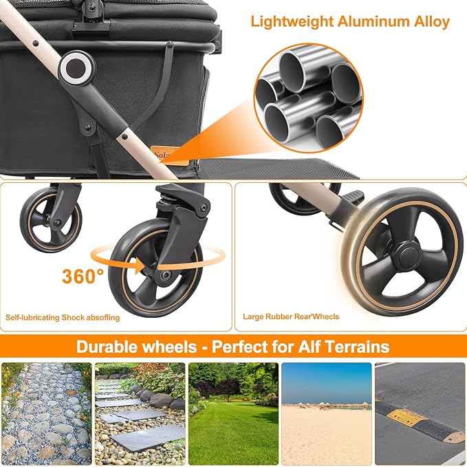 Double Dog Stroller for Small Dogs - 4 Wheels Medium Dog Jogger Stroller Detachable Cat Carriage, Storage Basket and One-Button Folding Frame for Pets Walk