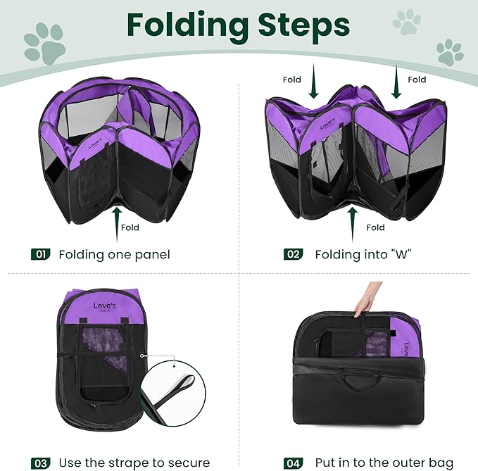 Love's cabin Pet Puppy Dog Playpen, Medium Dog Tent Crates Cage Indoor/Outdoor, Portable Playpen for Cat, Foldable Pop Up Dog Kennel Playpen with Carring Case, Removable Zipper Top, Purple