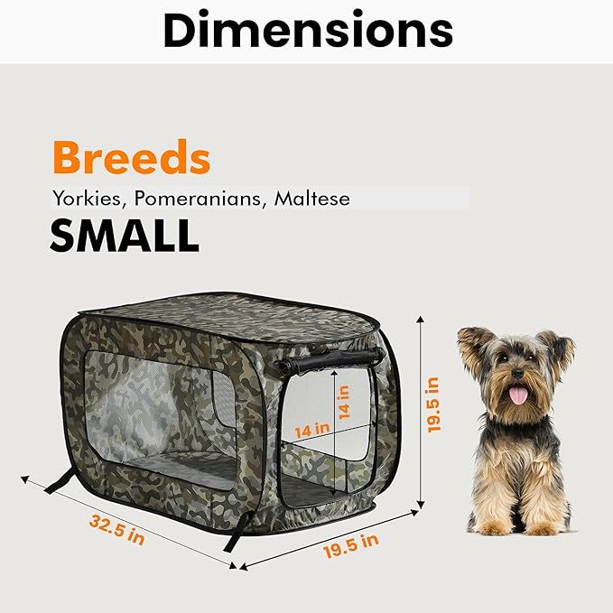 Beatrice Home Fashions Portable, Collapsible, Pop Up Kennel Travel Cat and Dog Crate, 32.5" L x 19.5" W x 19.5" H, Camo Green