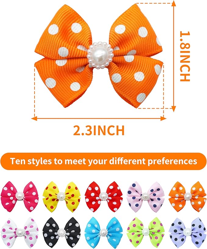 PET SHOW 20 Pack Dot Dog Hair Bows with Alligator Clips for Small Medium Dogs Bowknot Hair Clips Cat Puppy Yorkshire Rhinestone Grooming Hair Accessories for Birthday Party