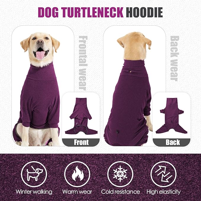 Warm Fleece Dog Sweater with Turtleneck & Leash Hole, Long Sleeve Winter Pullover Jumpsuit for Small Dogs – Cold Weather Indoor/Outdoor Apparel (Wine red, X-Small)