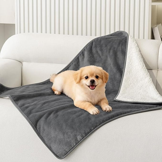 Smiry Waterproof Dog Bed Blanket, Leakproof Pet Throw Blanket for Bed Couch Sofa, Reversible Sherpa Fleece Furniture Protector Cover for Small Medium Large Dogs Cats (Dark Grey, 32x40 inches)