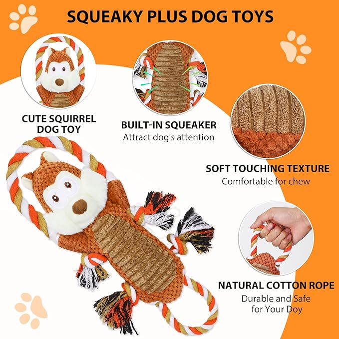 Rope-Infused Squeaky Dog Toys for Large Dogs, Interactive Tug of War Puppy Toy, Cute Pet Toys Large Plush Dog Chew Toys for Small, Medium and Big Dogs