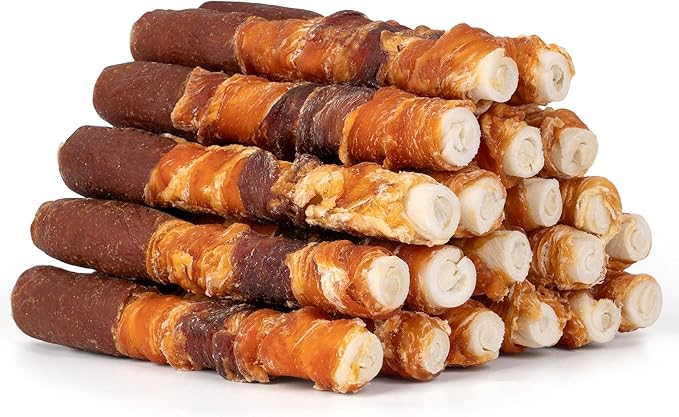 MON2SUN Dog Treats, Triple Flavor 6 Inch Chicken Liver Duck and Chicken Wrapped Rawhide Sticks, Teeth Cleaning Snacks for Medium Dogs, 35.27 oz (20 Count-Pack of 1)