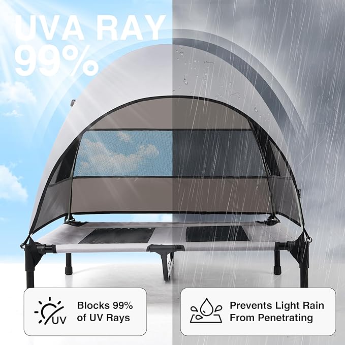 Elevated Outdoor Dog Bed with Canopy – Cooling Camping Tent, Removable Shade, Off-Ground Cot, Medium