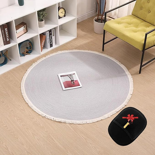 Cotton Rope Area Rug for Cats, Washable Round Vintage Reversible Woven Tassel Rug, Large Natural Premium Cotton Rope Cat Scratching Mat, Easy to Clean (Grey, 32inch)