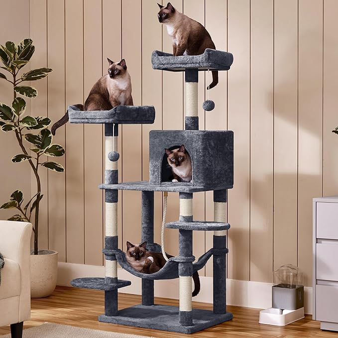 Yaheetech 59in Cat Tree Large Cat Tower with Scratching Posts, Pet Play House Climber Activity Center with Condo and Anti-Dump Device for Kittens/Cats, Dark Gray
