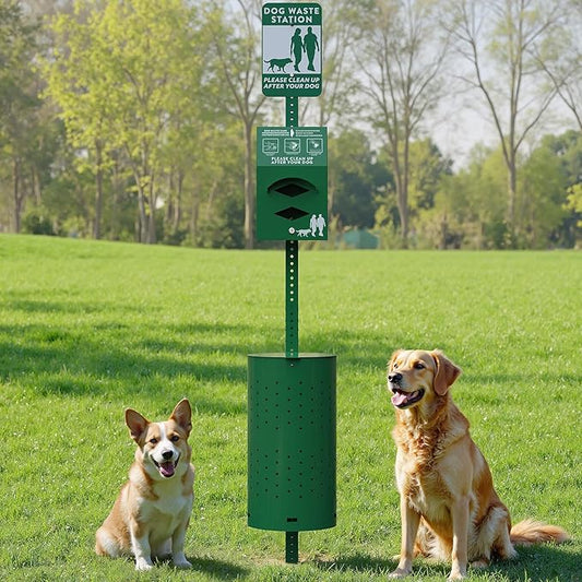 Dog Waste Station - Durable Dog Poop Trash Can Outside with 10-Gallon Capacity, Poop Bag Dispenser, and Convenient Lid, Pet Waste Station for Easy Clean-Up in Parks, Yards, and Public Spaces