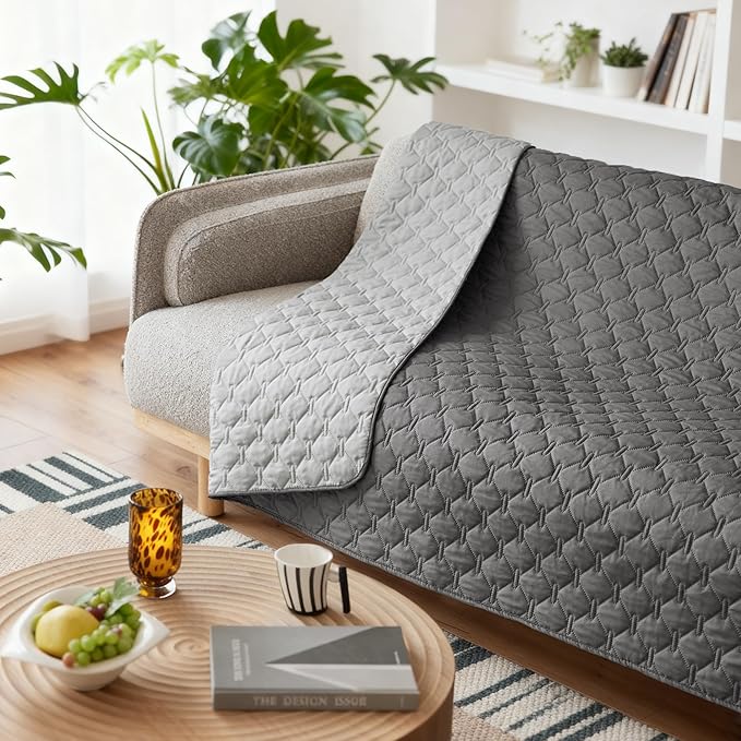 gogobunny 100% Double-Sided Waterproof Dog Bed Cover Pet Blanket Sofa Couch Furniture Protector for Puppy Large Dog Cat, Reversible (82x120 Inch (Pack of 1), Dark Grey/Light Grey)