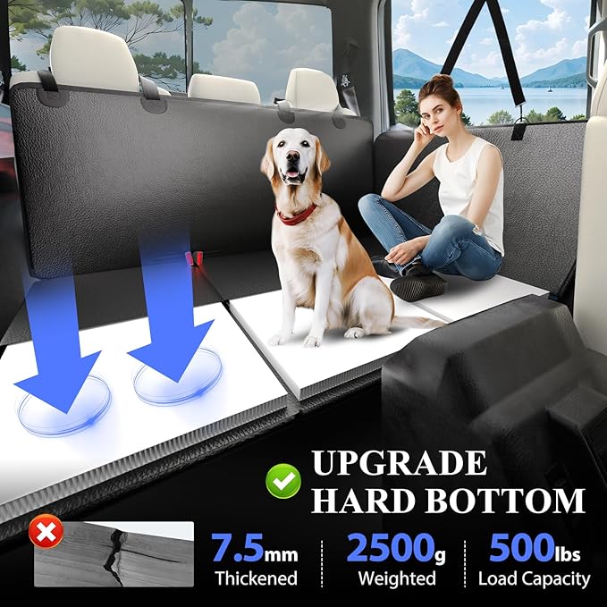 Back Seat Extender for Dogs Truck-Upgraded PU Leather-Dog Pet Seat Cover Back Seat Hard Bottom 500lbs, Anti-Scratch Dog Hammock for Crew Cab Trucks F150, RAM1500, Sierra, Tundra, Silverado