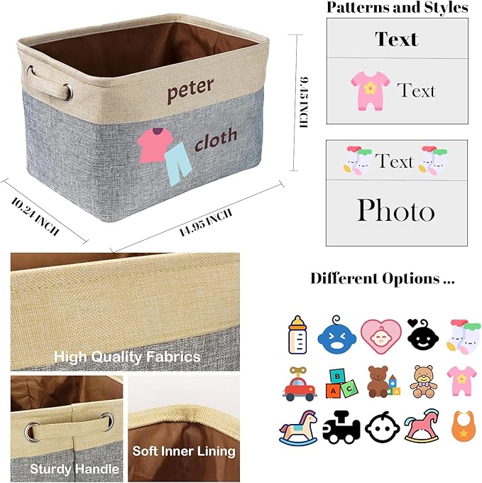 Personalized Baby Toy Basket Custom Toy Box with Name Storage Organizer Collapsible Laundry Basket Cute Basket with Handles for Girl Boy
