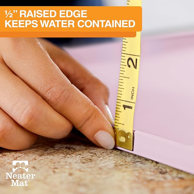 Neater Pet Brands Neater Mat Pet Mats for Food and Water, Cat & Dog Bowl Mat Waterproof Silicone, Feeding Tray, Dog Food Mats for Floors, Placemat w/Raised Edge for Under Bowls, 19” x 12”, Light Pink