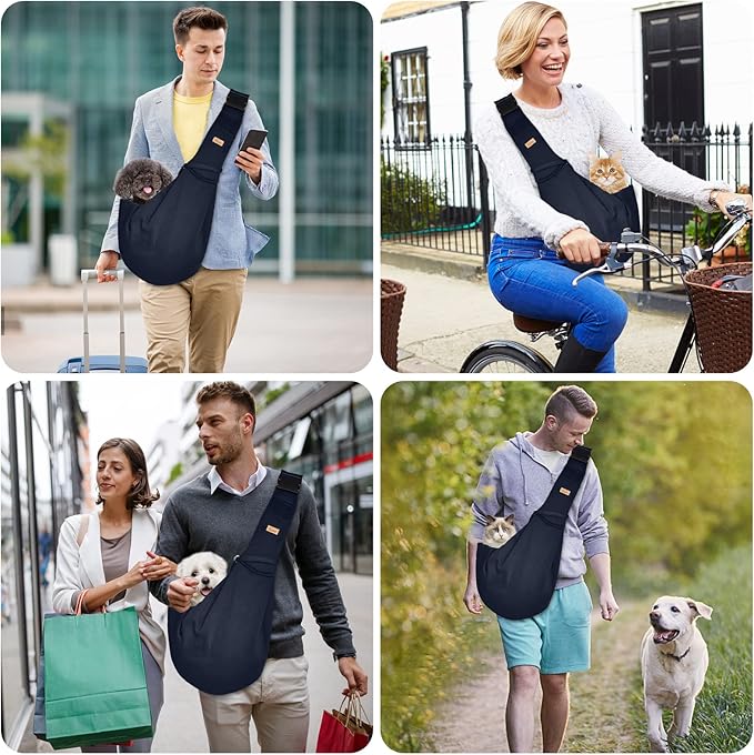 CUBY Dog and Cat Sling Carrier, Hands Free Reversible Pet Papoose Bag, Soft Pouch Adjustable, Suitable for Puppy Cats for Outdoor Travel (Blue, M-Adjustable Strap)