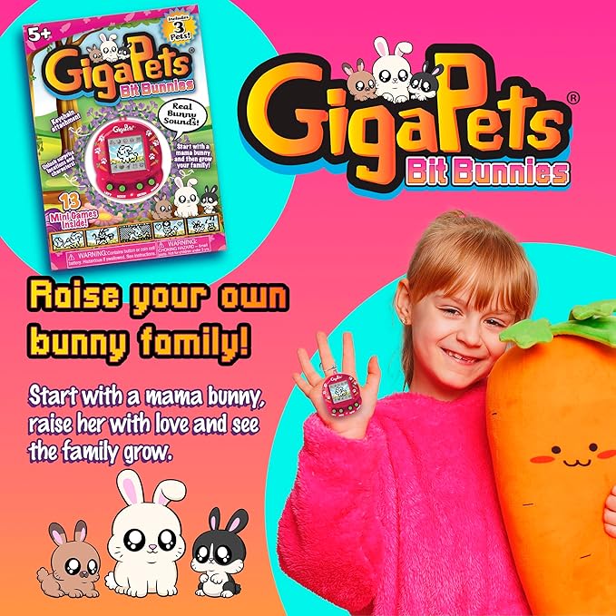 Giga Pets Bit Bunnies Interactive Digital Pet Toy, Upgraded Collector’s Edition Pets for Kids, 90’s Gaming Gift for Boys and Girls