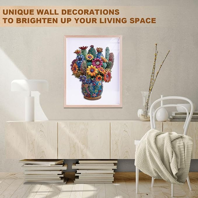 KAAYEE Wooden Puzzles for Adults, Blooming Cactus Jigsaw Puzzles, 180 Piece Unique Shape Puzzle, Creative Gifts for Adults/Friends/Family, Family Game，Wall Decor(13.4 * 10.6in)