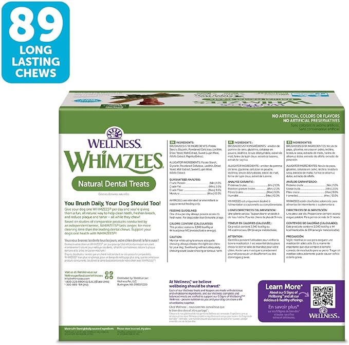 WHIMZEES Wellness Value Box Dog Dental Treats, Natural Chews, Small Size, (89 Count)