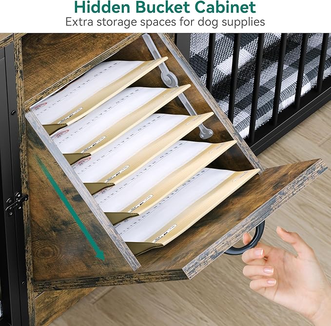 YITAHOME 94.5" Large Dog Crate Furniture with Feeder Bowls, Heavy Duty Dog Kennel with Room Divider and Drawer, Wooden Dog House TV Stand Table Indoor for 2 Large/Medium Dogs, Brown