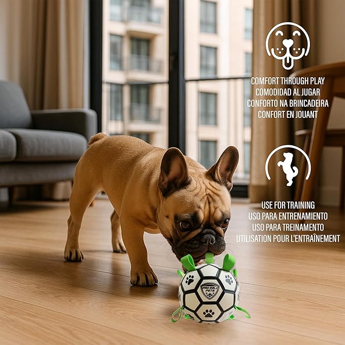 ProBall Pets Interactive Dog Soccer Ball with Grab Tabs - Floats on Water, Fetch & Training Toy for Medium Dogs, Herding Breeds - Waterproof Non-Toxic - 7" White Green